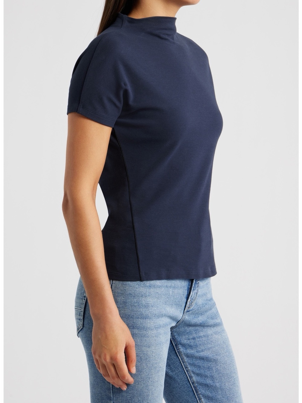 BOSS Ecreci Funnel Neck Cotton T-Shirt Sky Captain Blue NWOT Size S - Picture 3 of 10